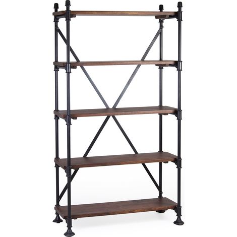 Bibliothèque industrielle fer noir et bois de manguier marron Kouba 100cm (1/5)