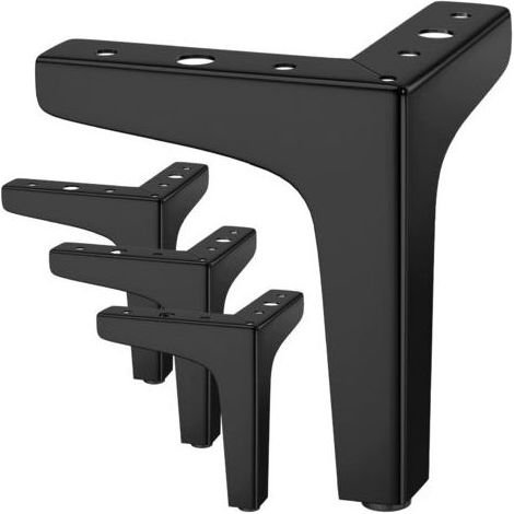 Lot de 4 Pieds de Meubles Charge Jusqu'à 800 KG, 17cm Pied de Table Modernes en Métal en Forme de Triangle,Pied Meuble Épingle pour Placard, Canapé,avec 16 Vis et 4 Protège Pieds, Noir (1/4)