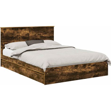 Storage Bed with Drawer Smoked Oak 160 x 200 cm Engineered Wood vidaXL