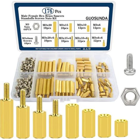 176-teiliges M3-Messing-Sechskant-Abstandshalter-Set (Außen- und Innengewinde) für Leiterplatten (Motherboards) (1/5)