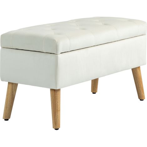 Banc coffre rangement velours 120 kg 80 x 35 x 42 cm crème