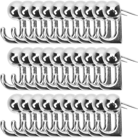 Lot de 30 crochets de suspension muraux robustes avec punaises-1X1CM-Silver