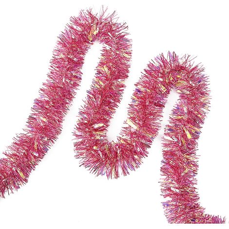 6 Pièces Guirlandes Tinsel de Noël 39.4 Pieds Guirlande Métallique Scintillante Décoration Suspendue pour Sapin de Noël Guirlande de Mariage (Rose Blanc)