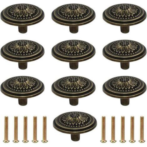 [JAMAIS UTILISÉ] 10 Pieces Vintage Furniture Handle Cabinet Door Knobs Brass Drawer Pulls For Antique Dresser and Cabinet Furniture, Antique Bronze (1/4)