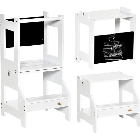Tour d'observation 3-en-1 pour enfant, tour d'apprentissage avec échelon, rebords de hauteur sécurisés et tableau noir (1/5)