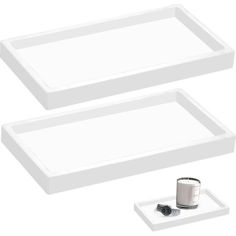 2 Pièces Plateau, Résine, Rectangulaire, Blanc, 20x10x2cm, Salle De Bain (1/5)