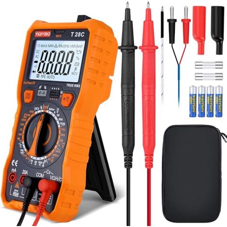 Multimètre numérique professionnel,  à portée manuelle True RMS, 6000 comptes voltmètre, mesure tension CA/DC, résistance, diodes, continuité, capacité et température - (1/5)