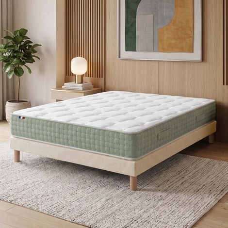 Ensemble matelas ressorts HYGGE sommier déco beige 140x190cm (1/5)