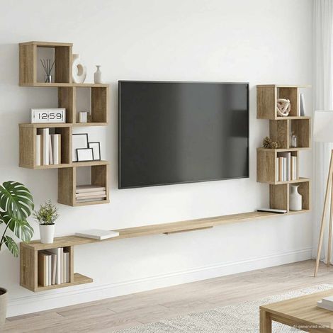vidaXL Mensola per TV da muro Rovere Sonoma 180 x 15 x 94 cm (1/5)