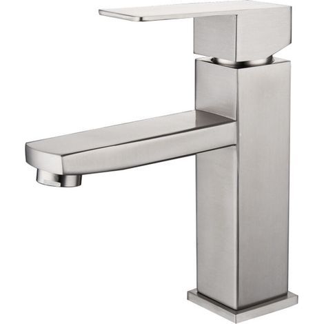 Robinet de lavabo à une poignée, robinet de salle de bain chaud et froid en acier inoxydable, nickel brossé (1/5)