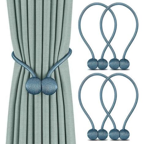 Magnetic Curtain Tiebacks - Braided Design - Blue Curtain Loops (1/4)
