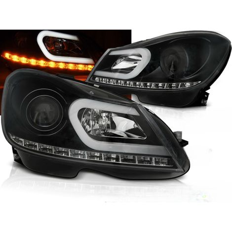 Paire de feux phares Mercedes classe C W204 de 2011 a 2014 Daylight led LTI noir-27361477 (1/4)