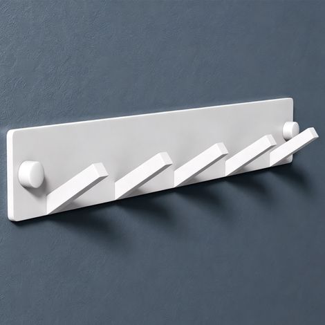 doporro Garderobenhaken Edelstahl, Kleiderhaken Wand mit 5 Haken, selbstklebend & ohne Bohren, stabile Hakenleiste für Jacken, Handtücher, Bad & Flur, modernes Design in Matt Weiß Stalo-05 (1/5)