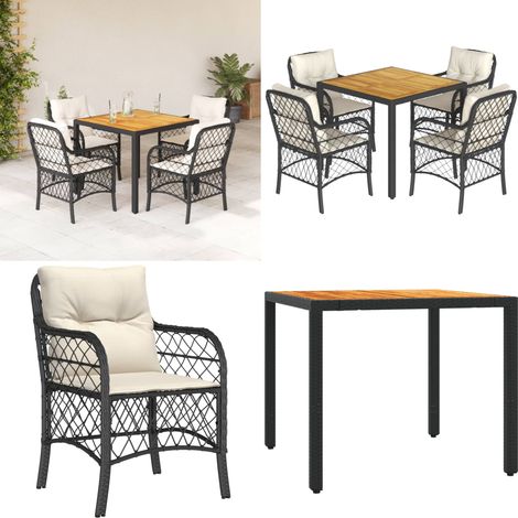 5-tlg. Garten-Essgruppe mit Kissen Schwarz Poly Rattan - Gartenessgruppe - Sitzkissen (1/5)