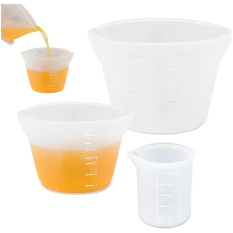 Set of 3 Silicone Measuring Cups with Double Graduation, 100 ml/250 ml/500 ml Epoxy Resin Measuring Cups, Reusable Silicone Measuring Cups for Casting Epoxy Resin Moulds, DIY, Laboratory, Kitchen (1/5)