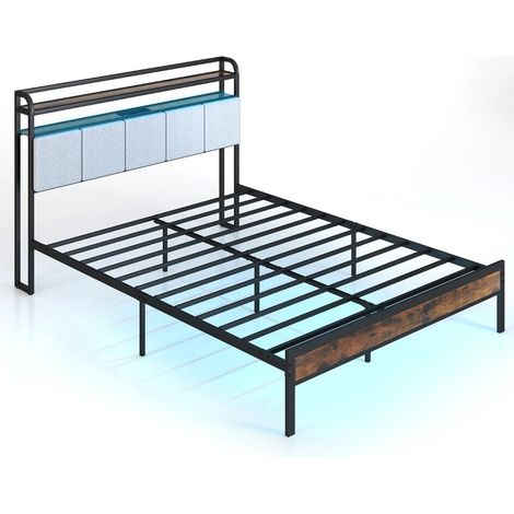 Estructura de cama tamano king con luz led estacion de carga y cabecera acolchada estructura de cama con estructura de metal