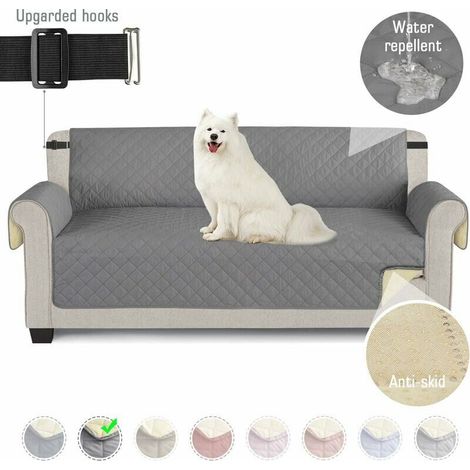 Waterproof Sofa Covers Sofa Covers With Elastic Straps Non-Slip Foam For Living Room Dog Protector Protect From Pets, Spills, Wear And Cracks (Grey, 3 Seater) (1/5)