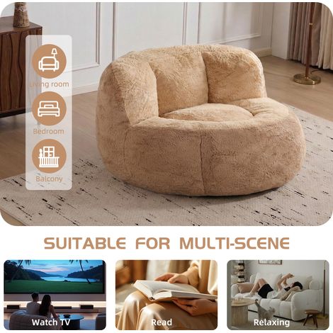 Canapé Poil Long Multicolore, Pouf Géant Rembourré Mousse, Fauteuil Lounge pour Salon, Sans Montage, Marron+Chameau (1/5)