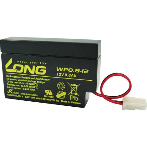 Long WP0.8-12 WP0.8-12 Batterie au plomb 12 V 0.8 Ah plomb (AGM) (l x H x P) 96 x 62 x 25 mm port AMP auto-décharge réduite, sans entretien Y860442 (1/2)