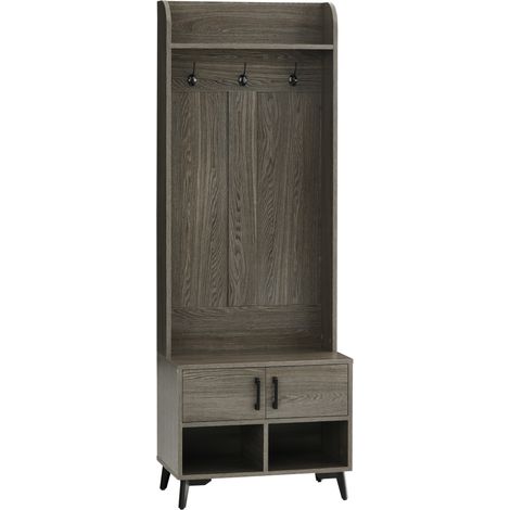 HOMCOM perchero con zapatero perchero entrada recibidor con 3 ganchos 2 puertas 2 compartimientos y estante de almacenamiento para pasillo 60x34x170cm (1/5)