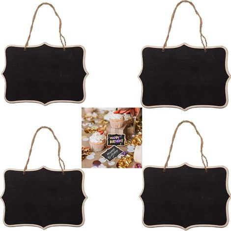 Hanging Chalkboard, 4 Pieces Hanging Blackboards, 16 x 12 cm, Mini Erasable Chalkboard, Small Message Board Signs with Lanyard, Chalkboard Labels (1/5)