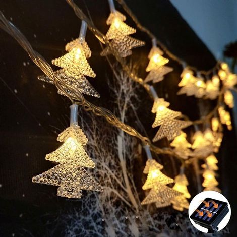Guirlande lumineuse solaire d'extérieur - 5 m - 20 LED - Étanche - d'éclairage - Pour jardin, arbre, Noël et fête - Blanc chaud (1/5)