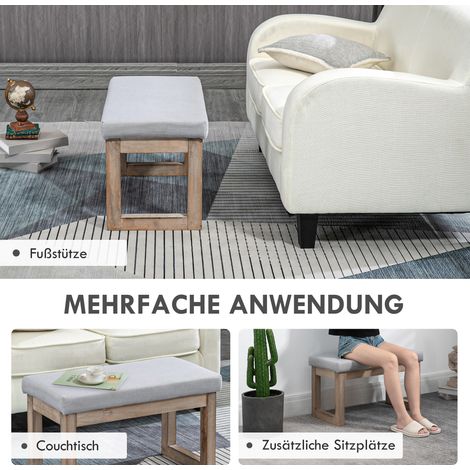Pouf banc rembourré avec pieds en bois 68x38x42 cm gris, tabouret assise pour salon chambre entrée (1/5)