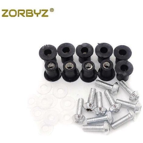 Kit de 10 vis M5 pour pare-brise de moto (écrous et rondelles inclus) - Argenté (1/5)
