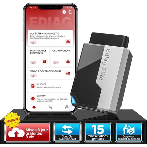 Ediag Elite OBD2 Diagnostic Français, Valise Diagnostic Auto avec Test Actif, 15+ réinitialisations, Outil de Diagnostic de Voiture pour Tous Les systèmes