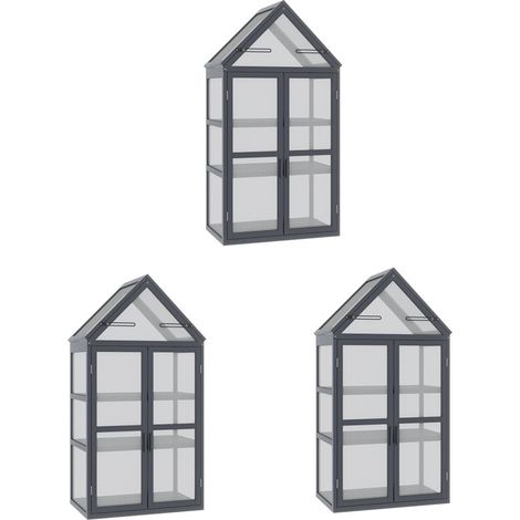 3er-Set frühbeet Mini Gewächshaus 3 Ebenen Treibhaus Pflanzenbeet mit aufklappbarem Dach Doppeltüren aus Holz Natur 70,5 x 42 x 132 cm