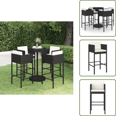 Ensemble de bar de jardin 5 pcs et coussins Résine tressée Noir - Salon De Jardin - Mobilier De Jardin - Set De Salon De Jardin - Ensemble De Bar Extérieur - Table De Bar (1/5)