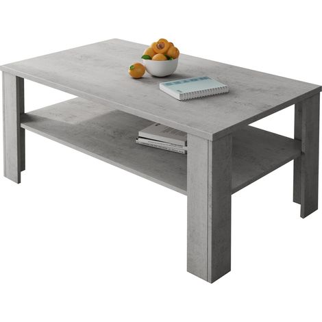 Tavolino da Salotto Rora, un Vano, Forma Rettangolare, Sfumatura Colore Ripiano Cemento, 110x65x47h cm Grigio Cemento