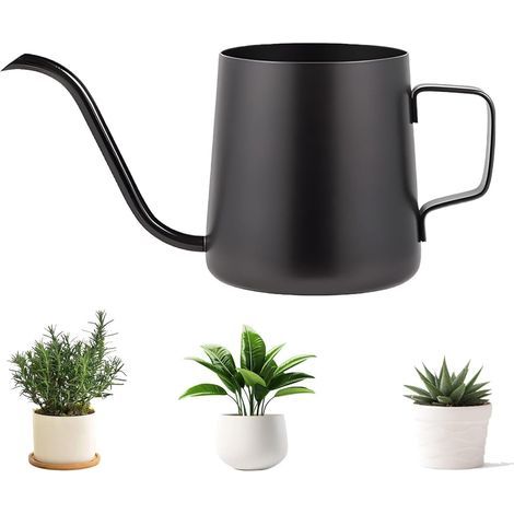 Garden Watering Can Black Long Spout 250ml Stainless Steel Black Watering Can for Small Indoor Plants Succulent Plants (1/5)