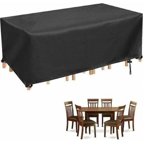 Gartentischabdeckung. Wasserdichte, rechteckige Gartenmöbelabdeckung. Strapazierfähige, UV-beständige Schutzhülle für den Garten. 250 x 110 x 90 cm. Schwarz.