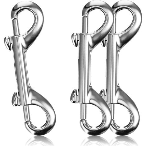 3 Pièces mousqueton laisse chien, mousquetons doubles argentés - En acier inoxydable - Durable - 8,8 cm - Pour cordes, connexions, laisses de chien (1/5)