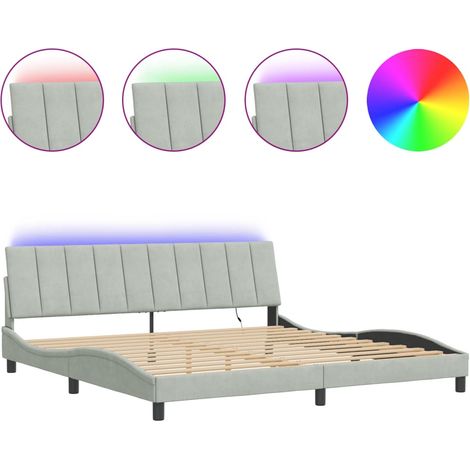 Maison Exclusive - Cadre de lit avec LED sans matelas Hanko gris clair 200x200 cm velours (1/5)