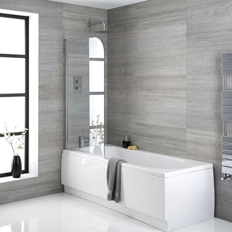 Hudson Reed – Baignoire d'angle 170 x 70 cm – Pare baignoire en verre de sécurité 6 mm – Acrylique 4 mm – Installation contre un mur (1/5)