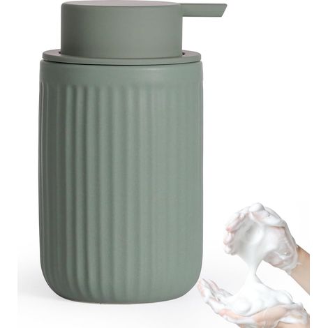 Distributeur de Savon Mousse 350 ML Vert Mat – Rechargeable, Grande Pompe, en céramique pour Cuisine et Salle de Bain (1/5)