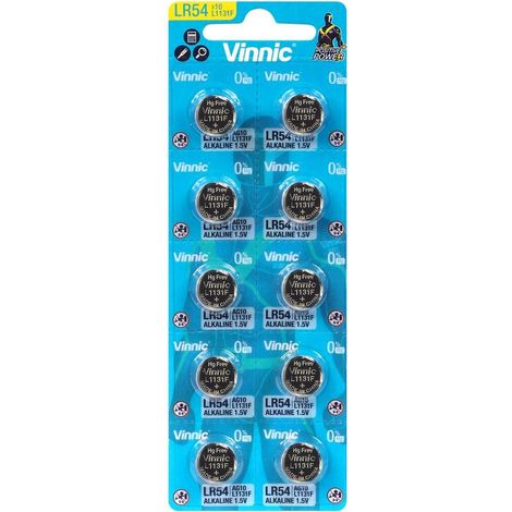 Pile alcaline vinnic g10 / ag10 / 189 / lr1130 / lr54 10 pièces.