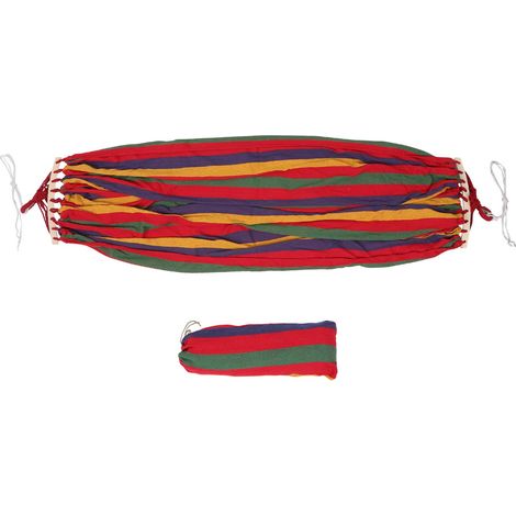 Hamac Anti Roulis Double Largeur en Toile Rayée avec Boucles Rouges Hamac de Jardin Plage Portable Léger Randonnée Terrasse Camping (1/5)