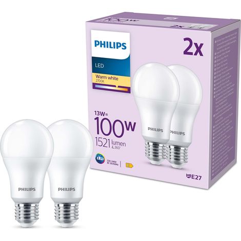 Philips LED, Lampadina LED, Luce Bianca Calda, 100W, E27, 2 Pezzi (1/4)