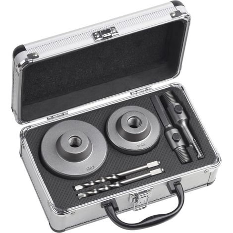 Werkzeyt Bohrkronen-Set 6-teilig - Ø 68 + 82 mm - 50 mm Schnitttiefe - SDS-Plus- & Sechskant-Adapter - 2 Zentrierbohrer / Lochbohrer für Mauerwerk & Kalksandstein / Hohlbohrkronen / 8910160 (1/4)