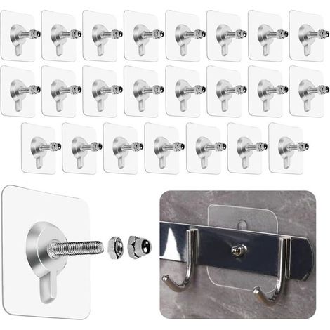 Lot de 24 Crochets auto-adhésifs transparents,Crochet à vis Mural sans Poinçon-Adhésif Crochets pour Accroche Cadres Photo, Miroir, Art Mural, Lumières Décoratives, Sans Trou-DOU