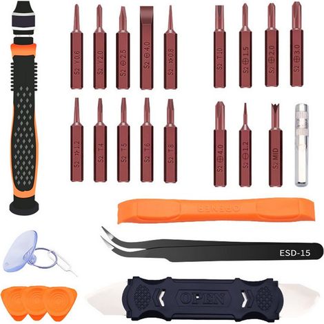 26 Pièces Kit de Réparation Multifonction avec Tournevis, Pince et Ventouse pour Outillage Manuel (1/5)