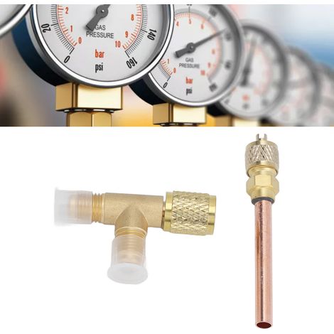 SAE 1/4-Zoll-T-Stück mit integriertem Ventil – Doppelte Messingverbindung – Für R22/R12/R134 und Vakuumpumpen [Rückschlagventil] (1/5)