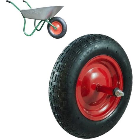 Roue pneumatique complète 3.50-8 (4pr) de Rechange pour brouette modèle Asse Long 155 mm Caoutchouc UI308, Noir (1/2)