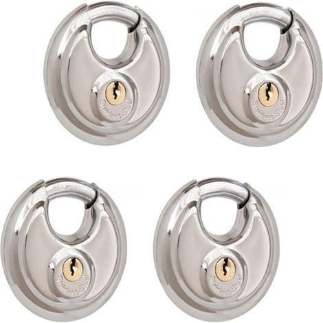 Candado de disco, de acero inoxidable con llave, 7 cm de ancho, grillete de 9,5 mm de diámetro, ideal para trasteros, cobertizos, garajes y vallas.