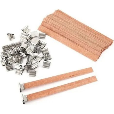 Mèches en Bois pour Bougies 1,5x15cm Sans Fumée avec Support en Acier Inoxydable pour Fabrication Artisanale de Bougies (1/5)