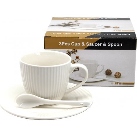 Taza de porcelana con platillo y cuchara de 210 ml en caja, como regalo. (1/5)