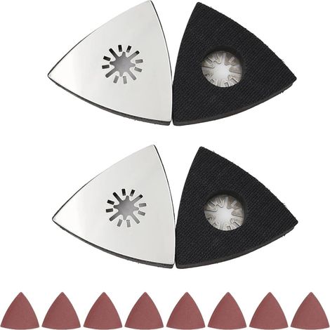 Parkside Multi-Tool Schleifpad, 4-teilig - 80 mm, für Holz/Metall/Kunststoff/Gips, mit 8 Schleifpapierblättern, kompatibel mit oszillierenden Werkzeugen (dreieckig, Schnellbefestigung)